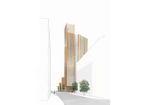 Cross laminated wooden tower proposed for Paris