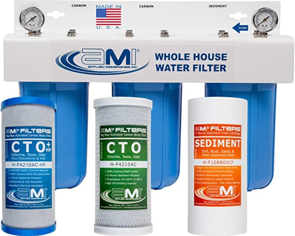 Applied Membranes Inc. 3-Stage Whole-House Water Filter System with 10-Inch Sediment and Carbon-Block Filters