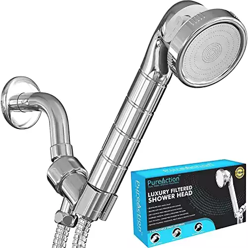 PureAction Luxury Filtered Shower Head with Handheld Hose - Hard Water Softener High Pressure & Water Saving Showerhead Filter - Removes Chlorine & Flouride For Dry Skin & Hair - SPA Showe...