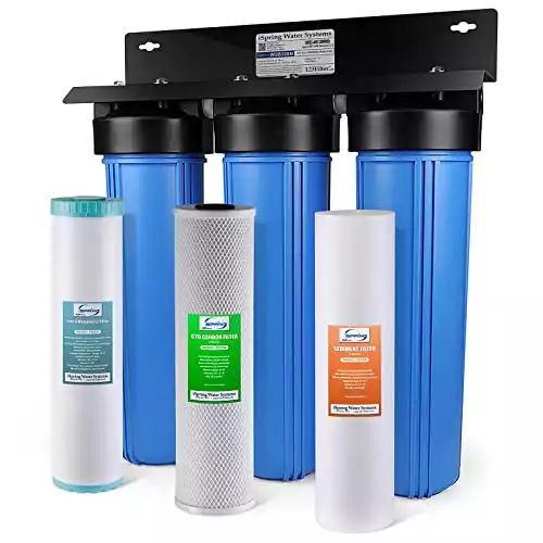 iSpring WGB32BM 3-Stage Whole House Water Filtration System w/ 20-Inch Sediment, Carbon Block, and Iron & Manganese Reducing Filter
