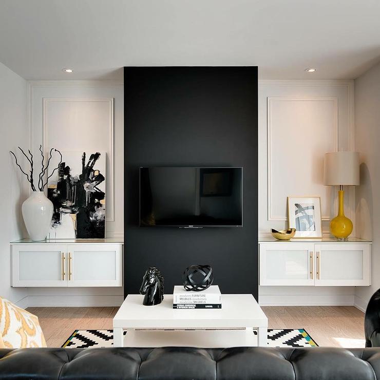 black fireplace accent wall